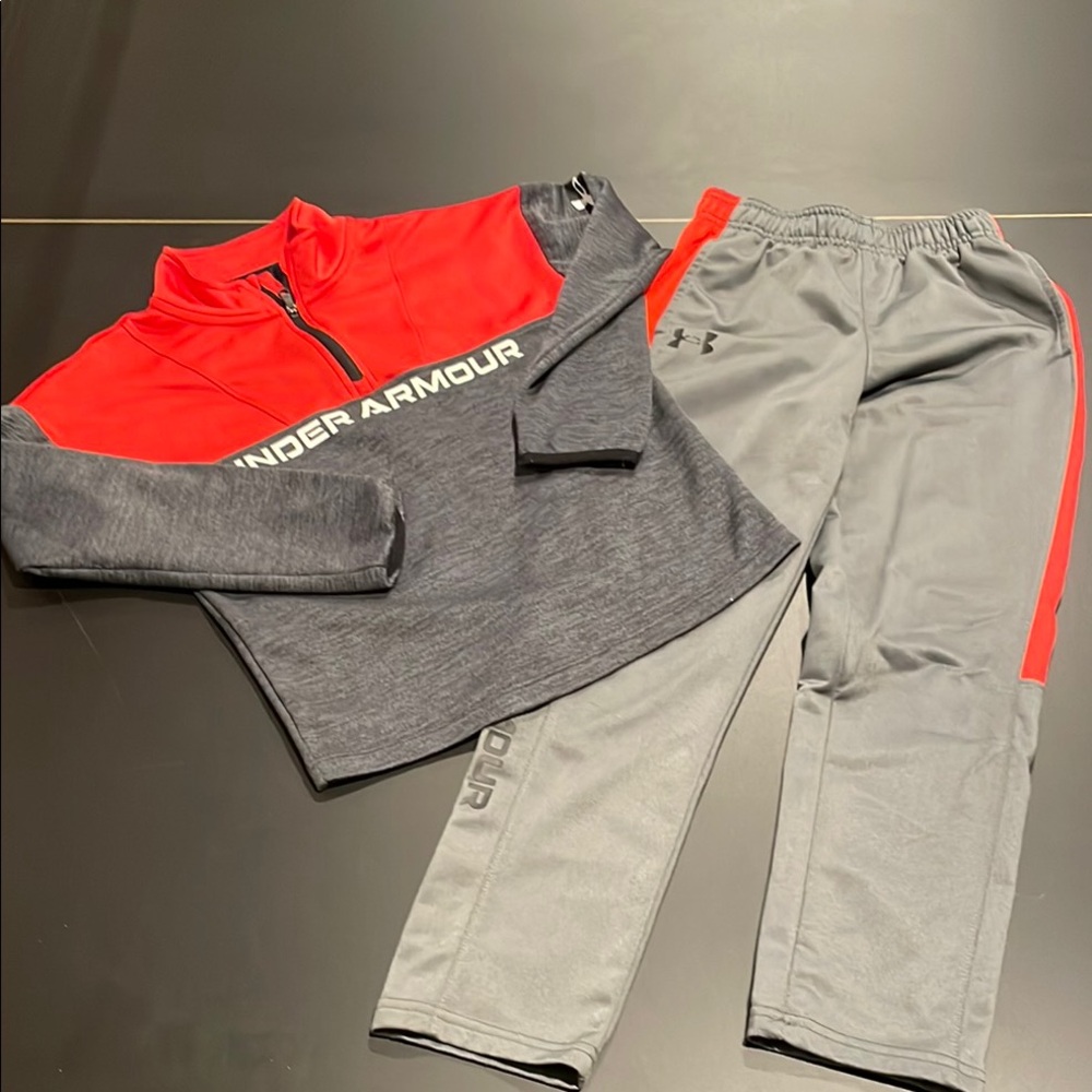Under Armour Gray and Red Matching Jogger Set for Active Wear
